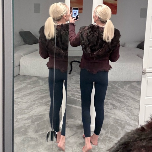 French genuine fur shearling jacket coat maroon deep purple Sz 2 small - Picture 11 of 12